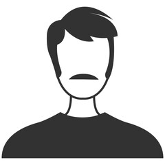 Male avatar silhouette, user profile head with mustache, simple flat vector on transparent background