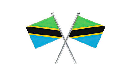 Tanzania Flags Crossed on White Background