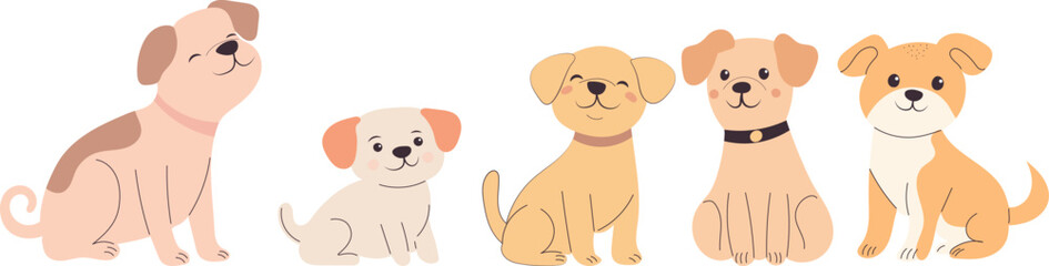 Cute puppies sitting vector in flat style