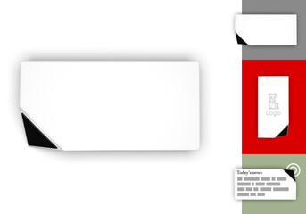 &eacute;l&eacute;ment graphique, cadre pour texte, rectangle blanc en relief avec fl&egrave;che noire dans un coin, template - rendu 3D, sur fond transparent