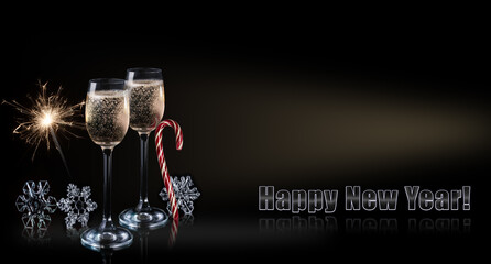 Festive Christmas and New Year celebration with sparkling drinks and decor