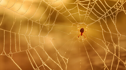 lemuria. A spider mending its intricate web with glistening threads in morning light. wildlife magazines, conservation campaigns, designed for eco-tourism storytelling, used by motion designers.