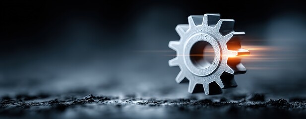 Glowing Metallic Gear Tech Abstract Background, Ideal for engineering content, innovation visuals, tech presentations, or mechanical design materials.	