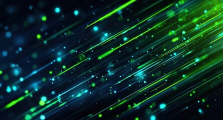 Glowing Green & Blue Light Streaks Tech Background, Ideal for tech content, sci-fi visuals, digital event promotions, or modern design backdrops.