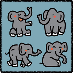 Cute Hand-Drawn Elephant Sticker Set with Multiple Poses and Playful Expressions – Adorable Cartoon Animal Illustration
