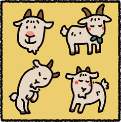 Cute Hand-Drawn Goat Sticker Set with Multiple Poses and Playful Expressions – Adorable Cartoon Farm Animal Illustration