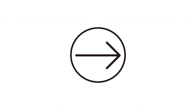 Minimal right arrow icon animation inside a thin outlined circle, black line design with transparent background, suitable for UI, web, presentation, and business video use