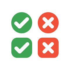 Green checkmark and red cross icons, approval and rejection symbols