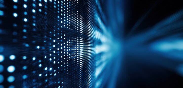 Futuristic Blue Digital Pixel Light Tech Background, Ideal for tech content, AI/electronics visuals, digital innovation presentations, or modern interface design materials.