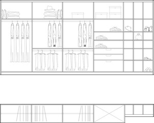 Modern Wardrobe Interior Design Technical CAD Drawing Elevations and Plans. 4