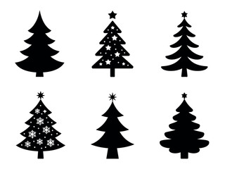 Christmas Tree Silhouettes with Stars and Snowflakes