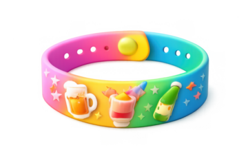 Colorful all access party wristband with fun drink and star icons for event entry and celebrations