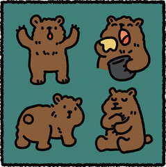 Cute Hand-Drawn Brown Bear Sticker Set with Adorable Poses – Cartoon Forest Animal Illustration
