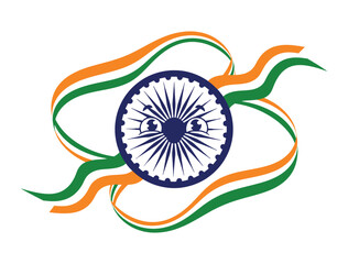 Playful ashoka chakra with flowing indian flag ribbons representing national pride and unity