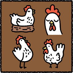 Cute Hand-Drawn Chicken Sticker Set with Adorable Farm Poses – Cartoon Animal Illustration