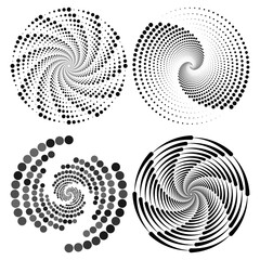 set of spiral elements for design halftone spiral background retro black template vector