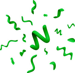 3d Green curly confetti ribbons falling