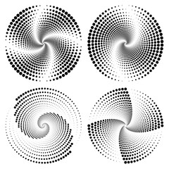set of halftone dots halftone spiral background retro black template vector