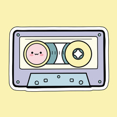 Retro pastel cassette tape cute character sticker vector