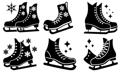 Ice Skates with Snowflakes and Stars on White Background winter black