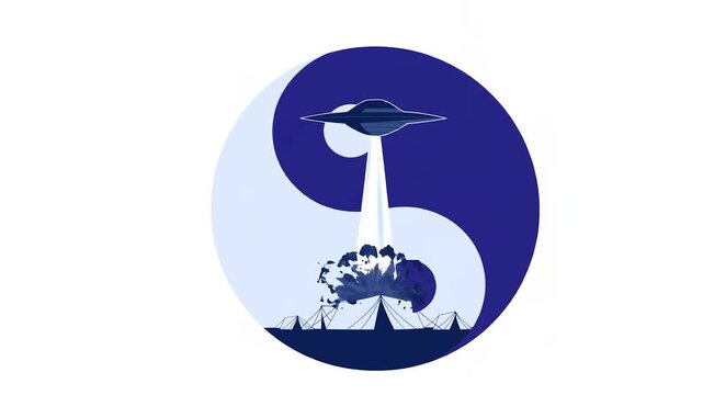 Alien ufo abducting people from campsite animation