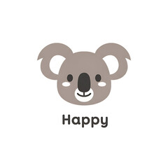 Cartoon koala bear head smiling with happy text on transparent background