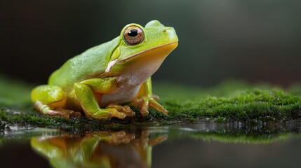 Obraz premium Green frog on moss