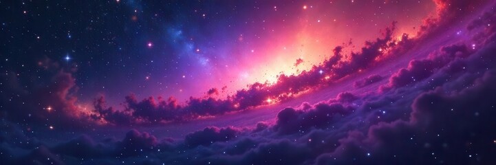 Night sky ablaze with vibrant nebulae, celestial dust swirling , colorful, background