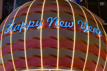 Happy new year phrase on balloon at night
