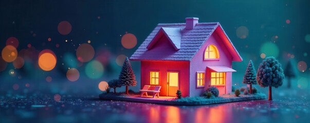 Vibrant house model linked to diverse communication icons , data, network connection