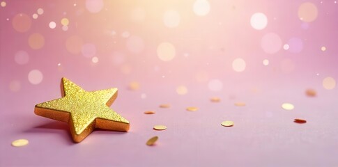 Golden star confetti scattered on soft pastel hues , summer, stars