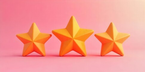 Three orange stars on pink background, rating system illustration , feedback system, score