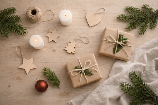 Scandinavian aesthetic Christmas flat-lay