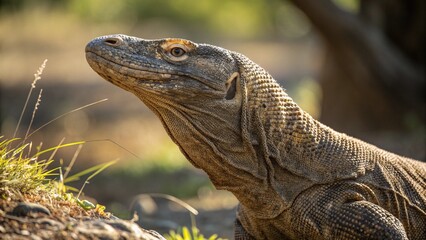 Close-up of monitor lizard in natural habitat outdoors