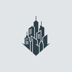 Obraz premium Cityscape Silhouette Logo Design with Modern Buildings and Geometric Shape.