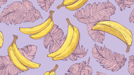 Playful Banana Pattern in Pop Art Style on Violet Background, Modern Food Illustration Vector with Copy Space