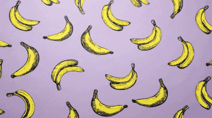 Playful Banana Pattern in Pop Art Style on Violet Background, Modern Food Illustration Vector with Copy Space