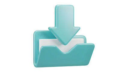 3D Download Folder Icon with Arrow, Isolated on Black Background