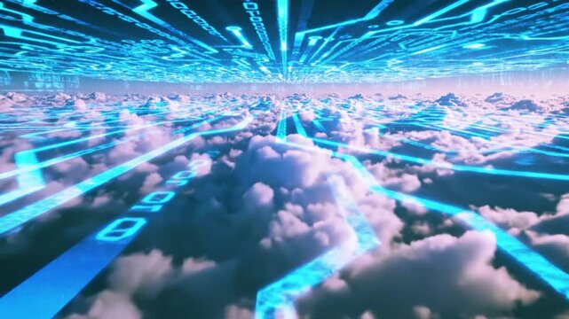 Ascend into a breathtaking reality where the clouds float beneath a dazzling digital ceiling.