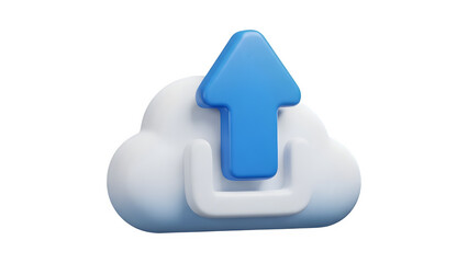 3D Cloud Upload Icon with Arrow Isolated on Black Background