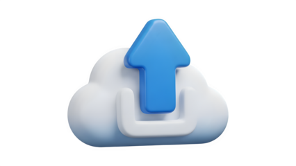 3D Cloud Upload Icon with Arrow Isolated on Black Background