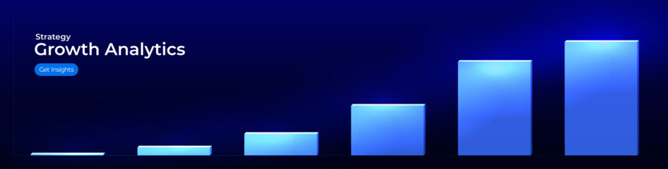 Fototapeta premium Financial analytics business growth chart digital background, blue rising bars, increase arrow and candlesticks concept for fintech, market trends, predictive investment insights. Vector illustration.