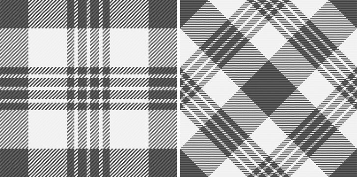 Background check textile of fabric seamless pattern with a tartan texture vector plaid. Set in monochrome colors for seasonal holiday decorations.