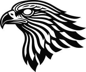 Obraz premium Detailed Black and White Hawk Head Profile Illustration.