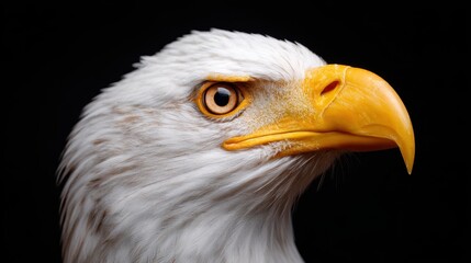 Obraz premium Bald eagle portrait stunning close-up of white head and yellow beak in wildlife setting