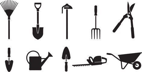 Obraz premium Gardening tools icons set for landscaping and yard work