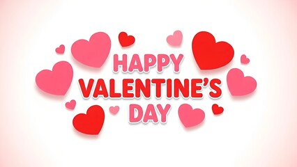 Happy Valentine&rsquo;s Day Card with Red and Pink Hearts, Bright Typography, and Cheerful Design