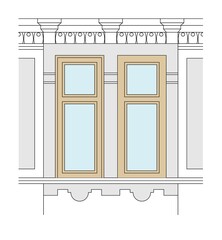 Historic wooden window with classical facade details architectural vector