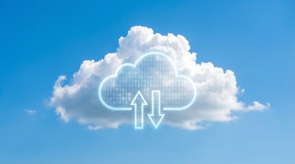 Cloud computing concept with data transfer and storage