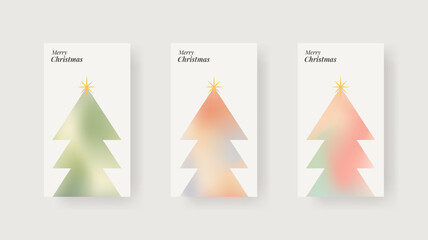 Minimal Christmas poster set with abstract christmas tree gradient design. Minimal Christmas poster set featuring abstract Christmas tree shapes with soft gradient colors and star, 